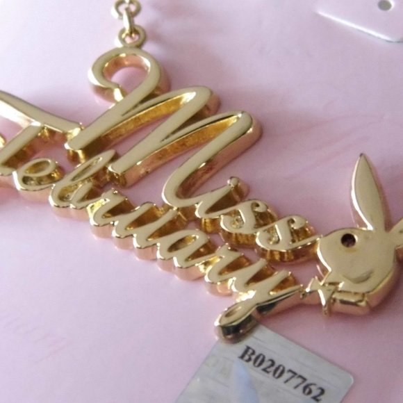 Playboy Necklace Miss February Bunny Pendant Gold Plated Birthstone NWT RARE y2k - Picture 7 of 15